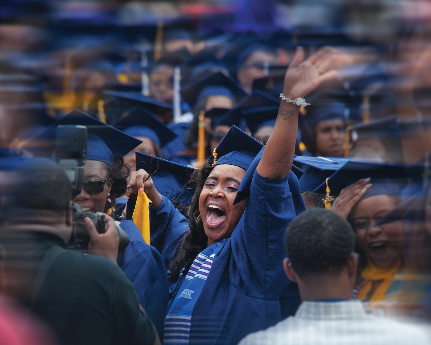 Senior celebrating graduation