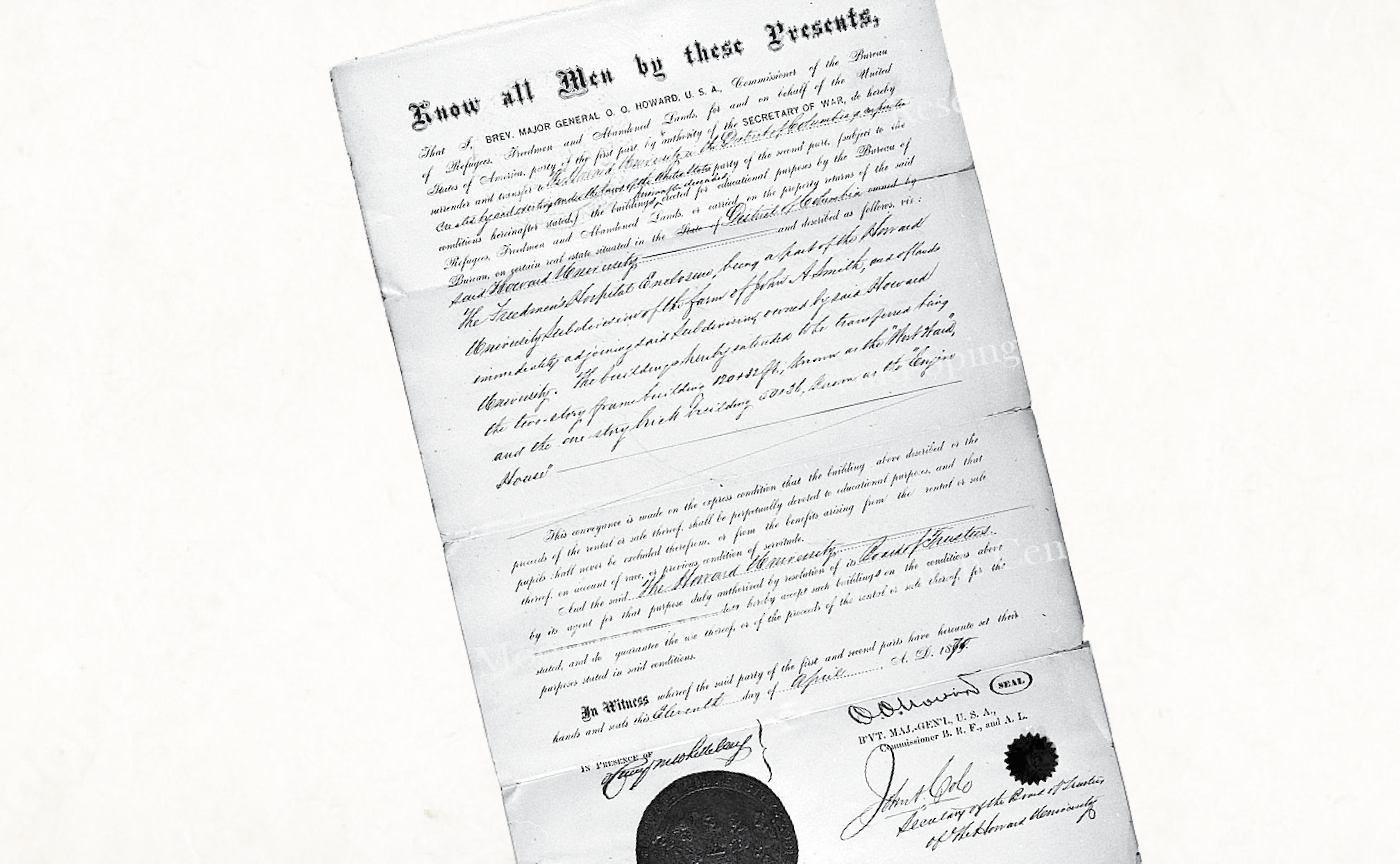 Howard University, Transfer of Land, April 1 1870